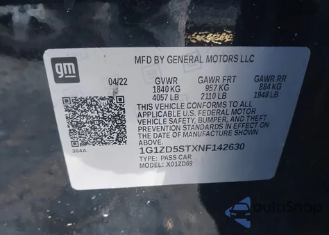 2022 Chevrolet Malibu Fwd Lt из США, поврежденный, VIN 1G1ZD5STXNF142630